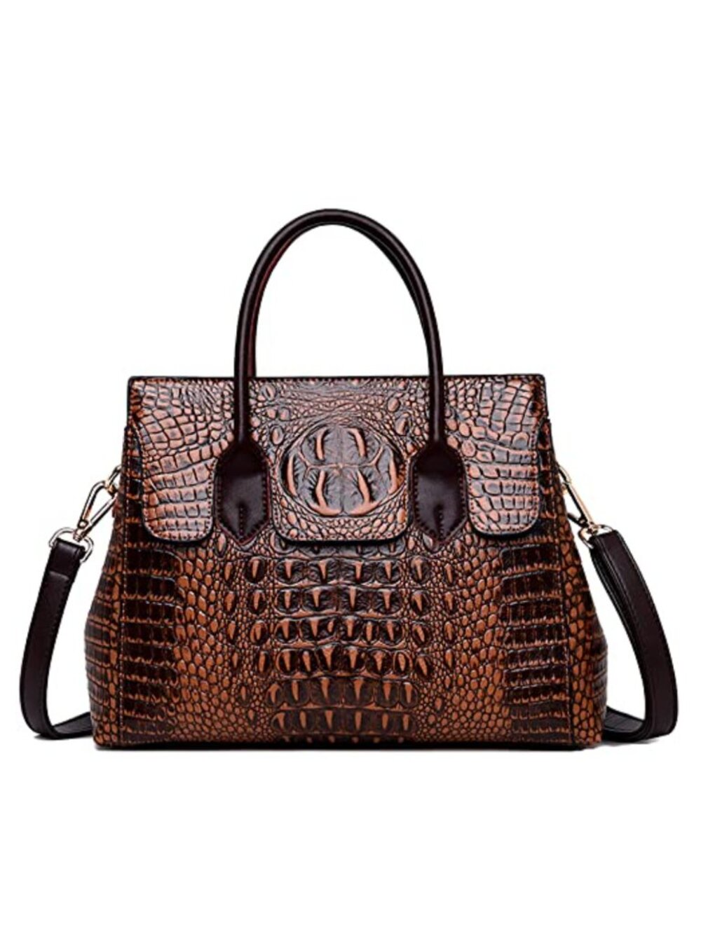Faux Leather Embossed Crocodile Satchel Top-Handle Crossbody Bag